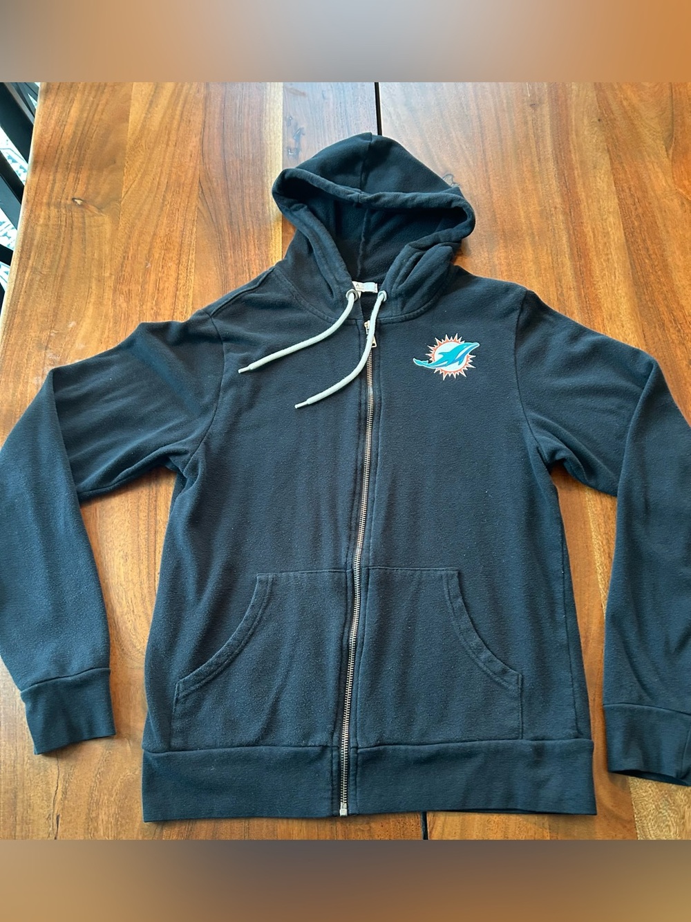 Miami Dolphins Black Zip-Up Hoodie with Logo medium